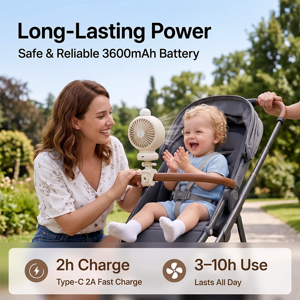 Oscillating Fan Clip - 2026 New Portable Stroller Fan with